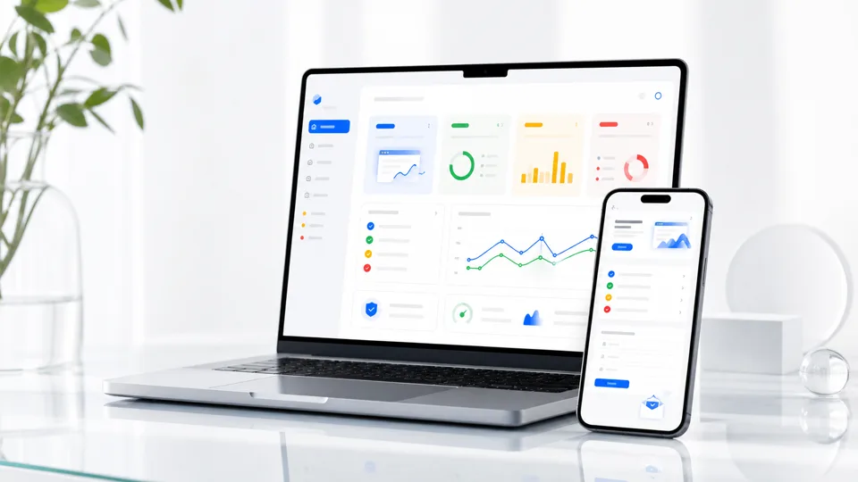 Laptop și telefon cu un website modern de business