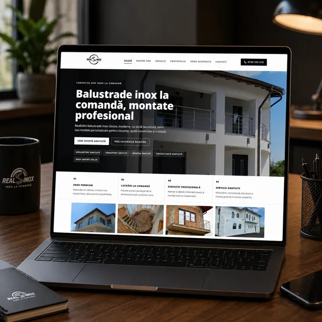 Mockup laptop cu site-ul Real Inox realizat de BrandWave