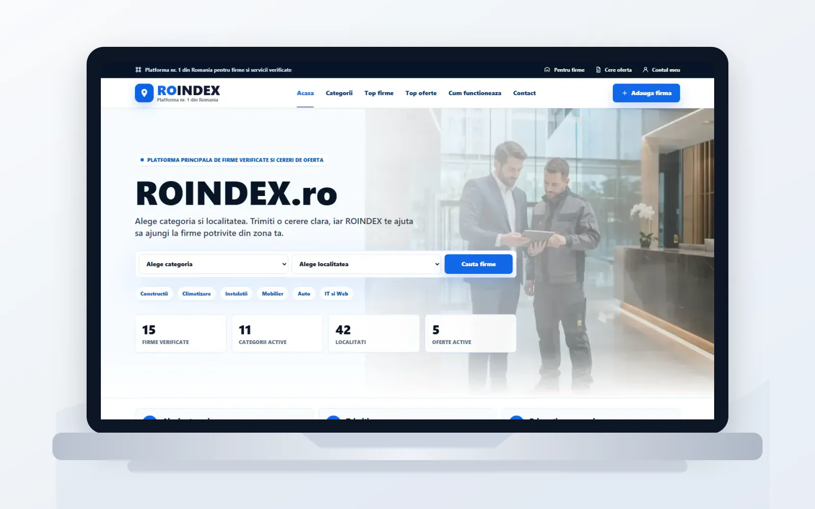 Mockup desktop cu marketplace-ul RoIndex realizat de BrandWave
